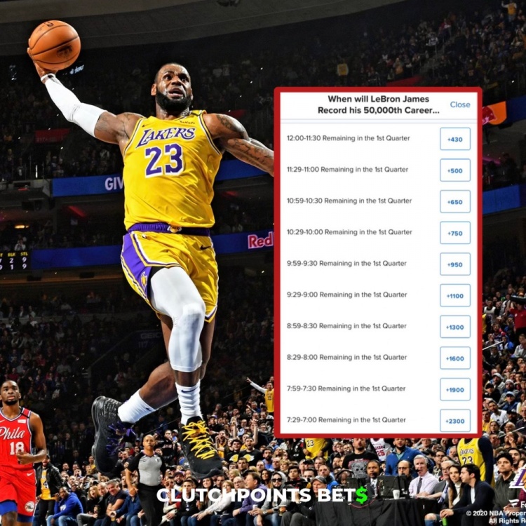 僅差1分！詹姆斯今日何時破五萬分賠率：開場30秒內(nèi)最被看好